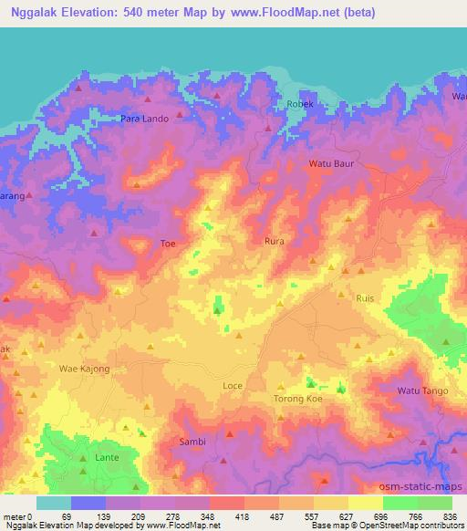 Nggalak,Indonesia Elevation Map