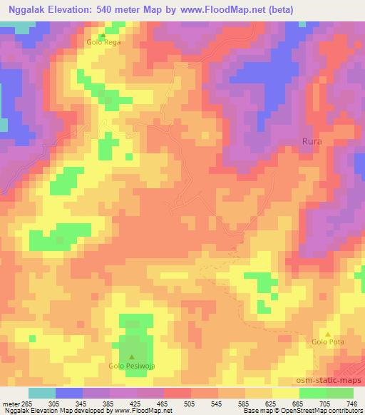 Nggalak,Indonesia Elevation Map