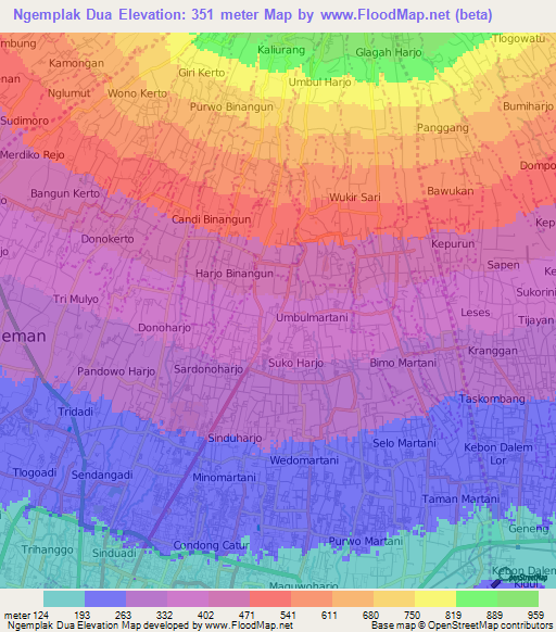 Ngemplak Dua,Indonesia Elevation Map