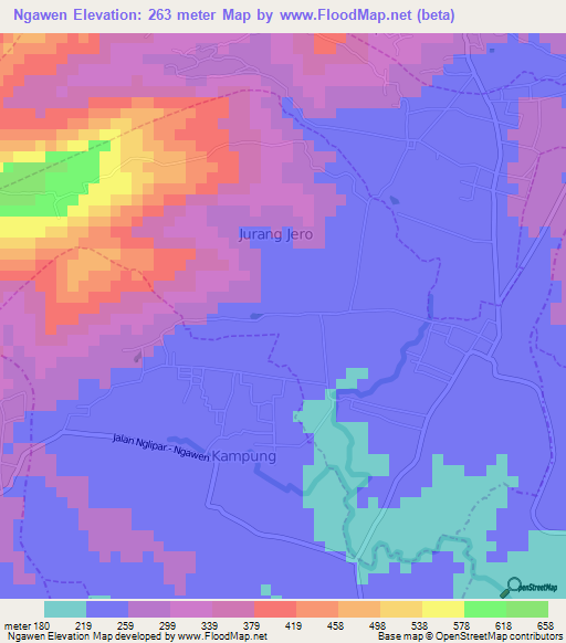 Ngawen,Indonesia Elevation Map