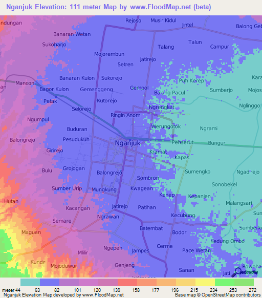 Nganjuk,Indonesia Elevation Map