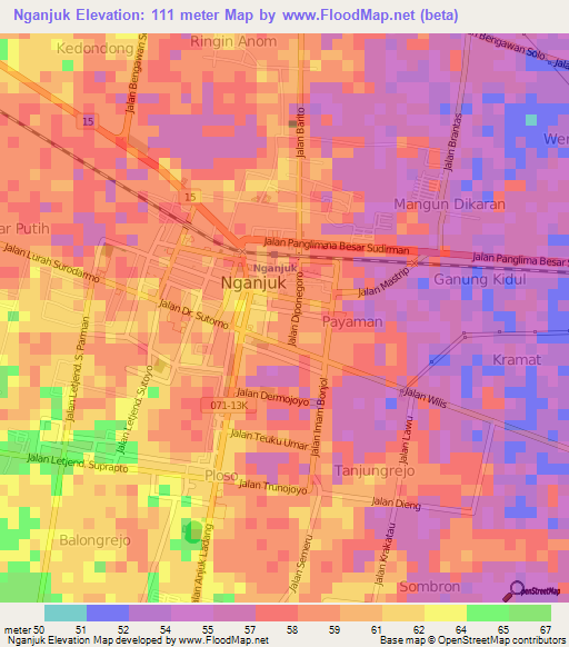 Nganjuk,Indonesia Elevation Map