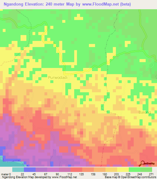 Ngandong,Indonesia Elevation Map