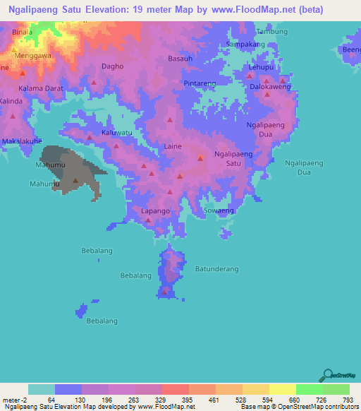 Ngalipaeng Satu,Indonesia Elevation Map