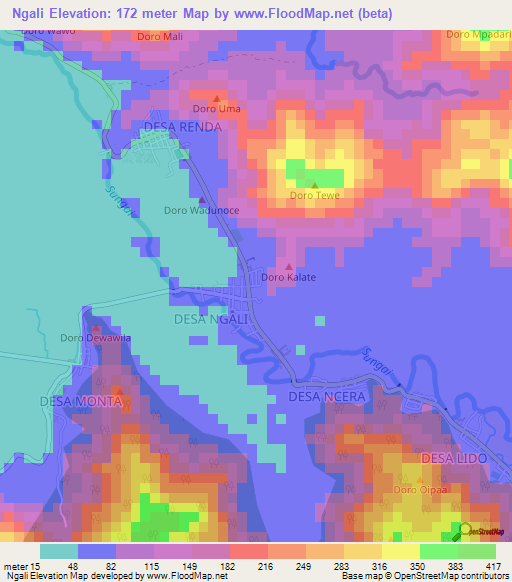 Ngali,Indonesia Elevation Map