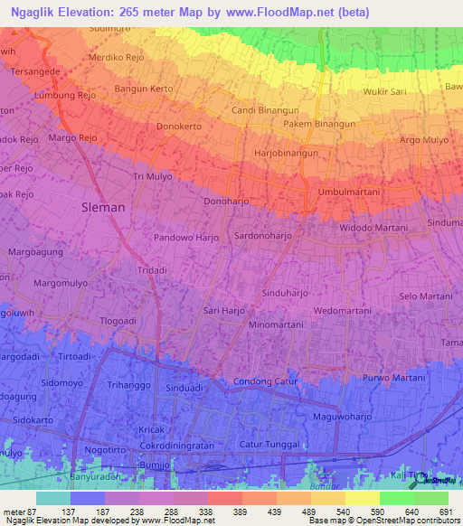 Ngaglik,Indonesia Elevation Map