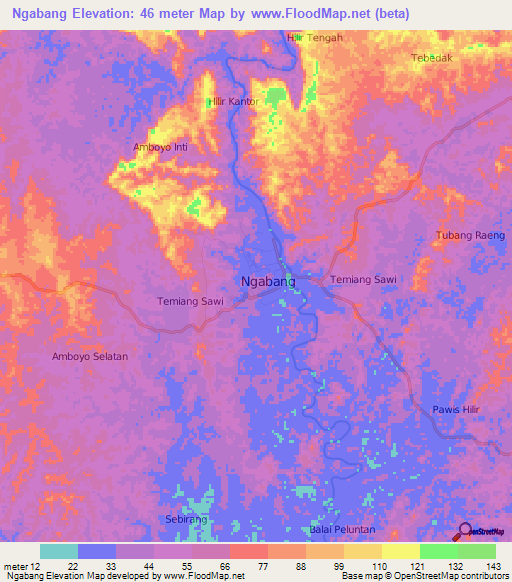 Ngabang,Indonesia Elevation Map