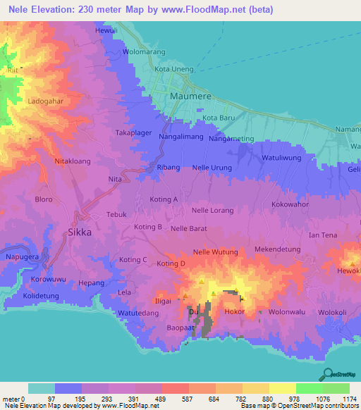 Nele,Indonesia Elevation Map