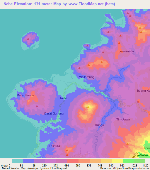 Nebe,Indonesia Elevation Map