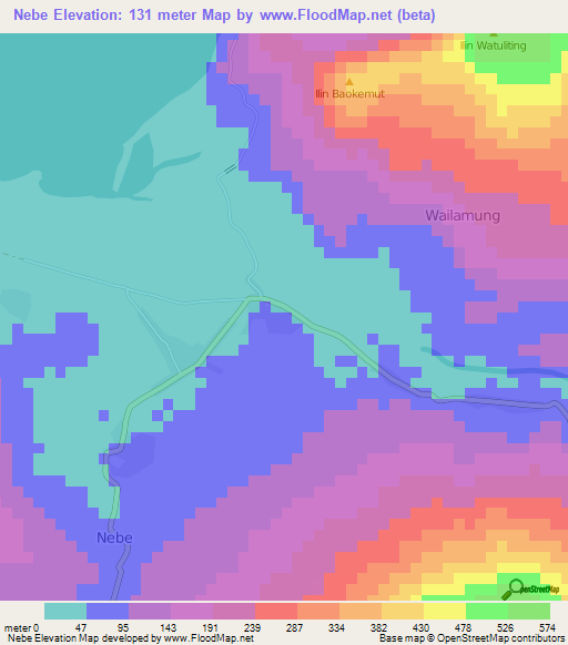 Nebe,Indonesia Elevation Map