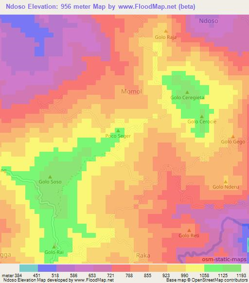 Ndoso,Indonesia Elevation Map