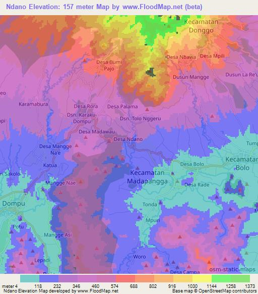 Ndano,Indonesia Elevation Map