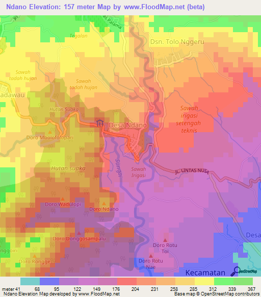 Ndano,Indonesia Elevation Map