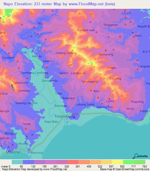 Napo,Indonesia Elevation Map