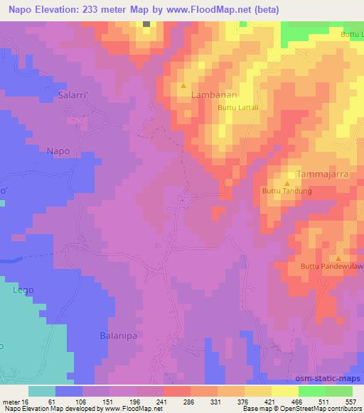 Napo,Indonesia Elevation Map