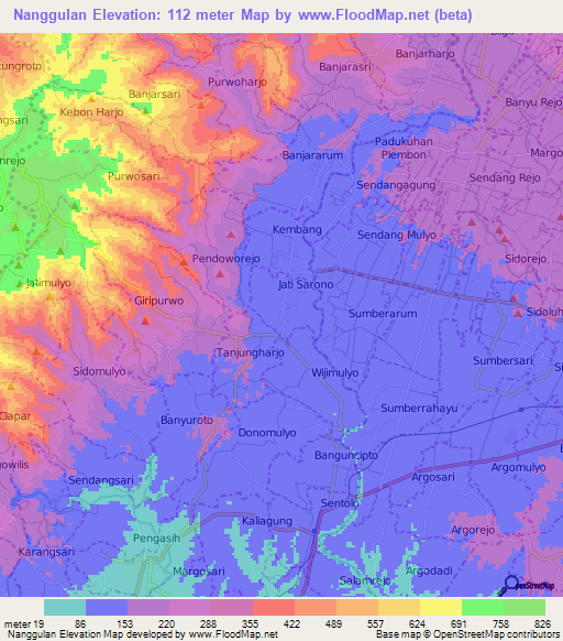 Nanggulan,Indonesia Elevation Map