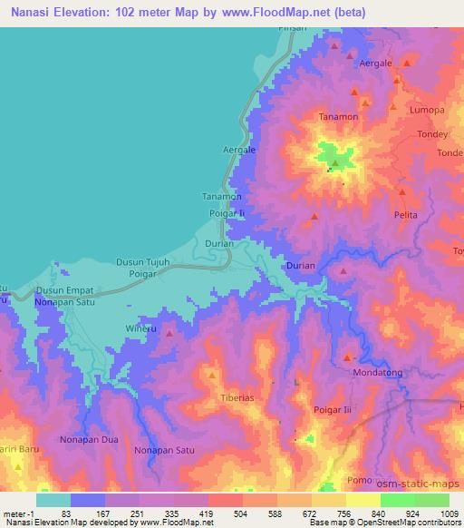 Nanasi,Indonesia Elevation Map