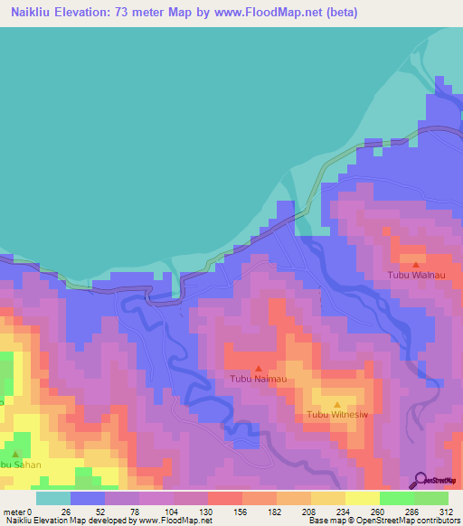 Naikliu,Indonesia Elevation Map