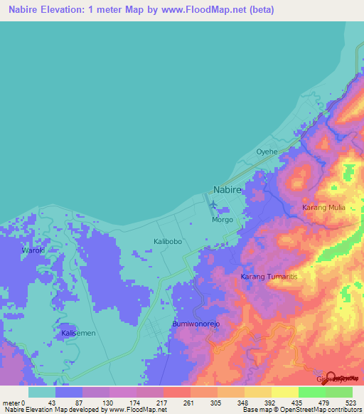 Nabire,Indonesia Elevation Map