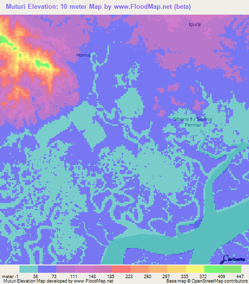 Muturi,Indonesia Elevation Map