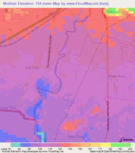 Mutihan,Indonesia Elevation Map