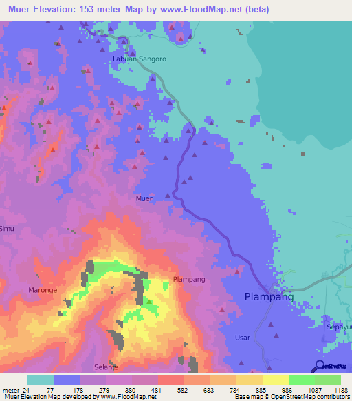 Muer,Indonesia Elevation Map