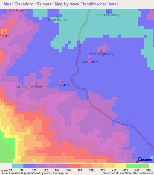 Muer,Indonesia Elevation Map