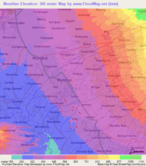 Muntilan,Indonesia Elevation Map