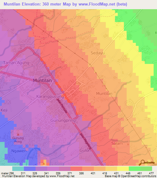 Muntilan,Indonesia Elevation Map