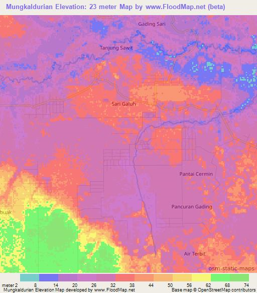 Mungkaldurian,Indonesia Elevation Map