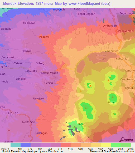 Munduk,Indonesia Elevation Map