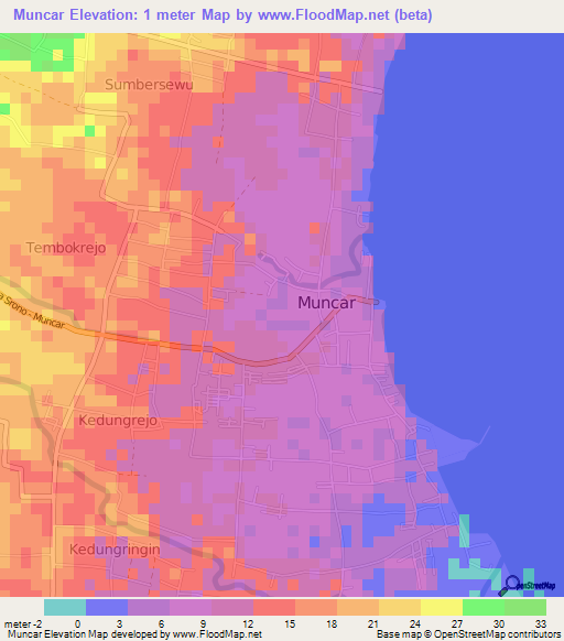 Muncar,Indonesia Elevation Map