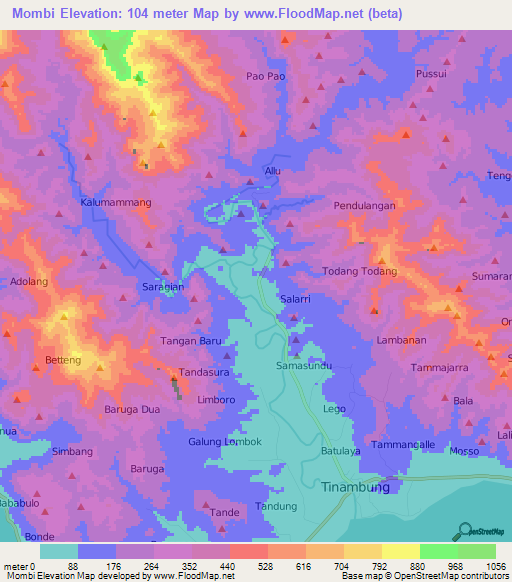 Mombi,Indonesia Elevation Map