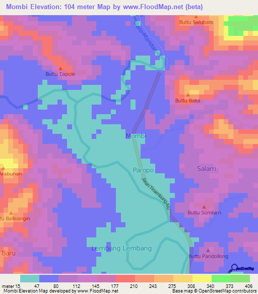 Mombi,Indonesia Elevation Map