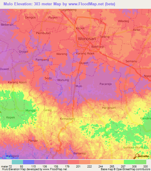 Mulo,Indonesia Elevation Map