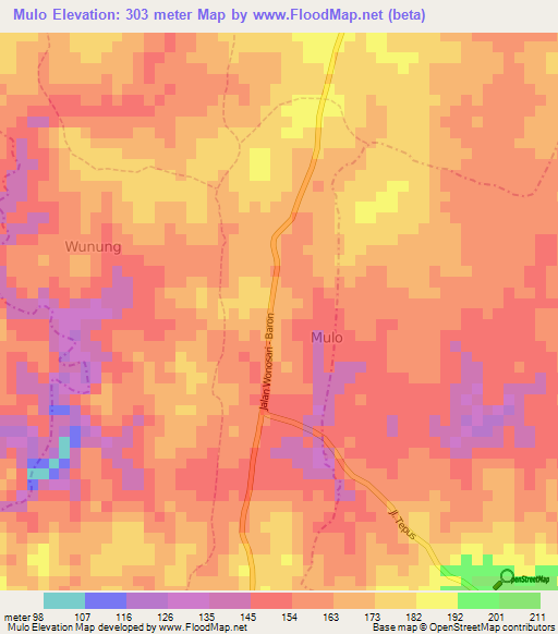 Mulo,Indonesia Elevation Map