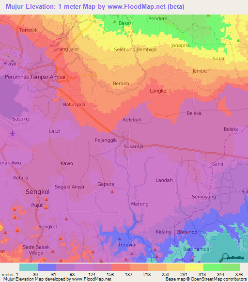 Mujur,Indonesia Elevation Map