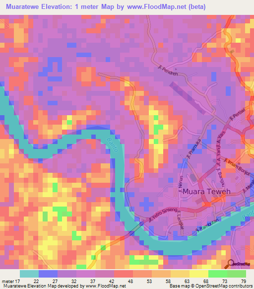 Muaratewe,Indonesia Elevation Map