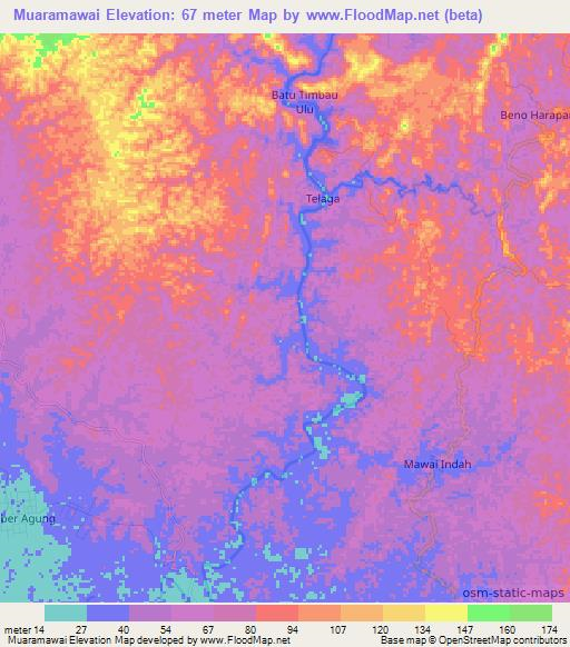 Muaramawai,Indonesia Elevation Map