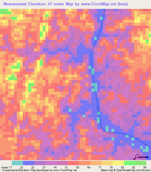 Muaramawai,Indonesia Elevation Map