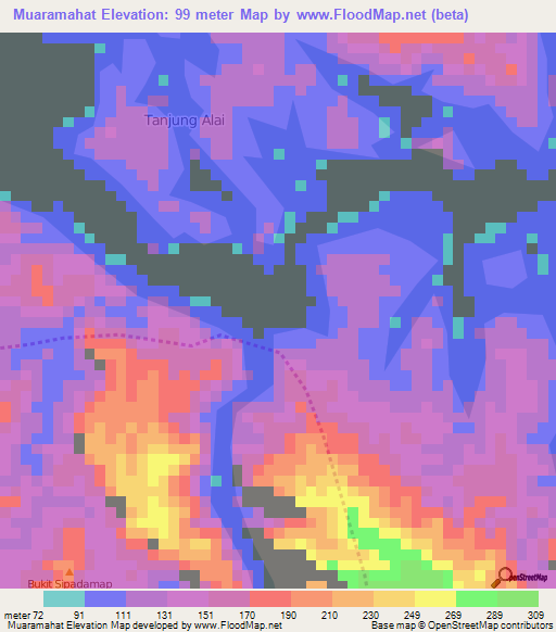 Muaramahat,Indonesia Elevation Map