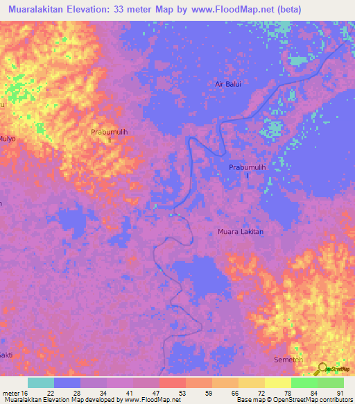 Muaralakitan,Indonesia Elevation Map