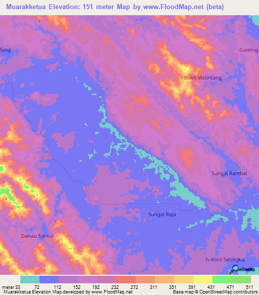 Muarakketua,Indonesia Elevation Map