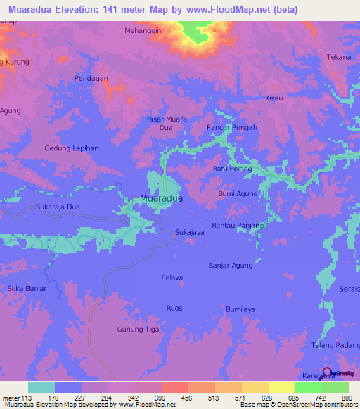 Muaradua,Indonesia Elevation Map