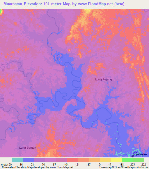 Muaraatan,Indonesia Elevation Map