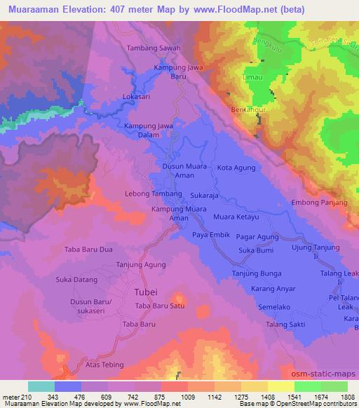 Muaraaman,Indonesia Elevation Map