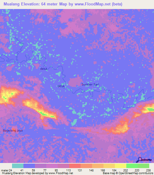 Mualang,Indonesia Elevation Map