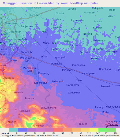 Mranggen,Indonesia Elevation Map