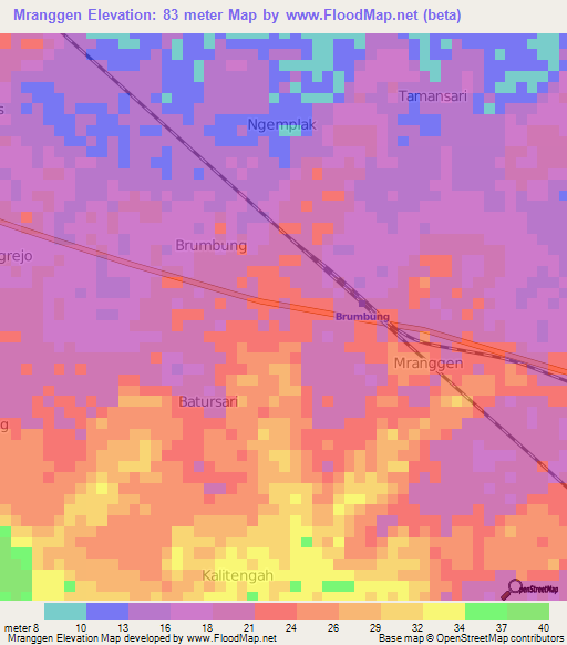 Mranggen,Indonesia Elevation Map