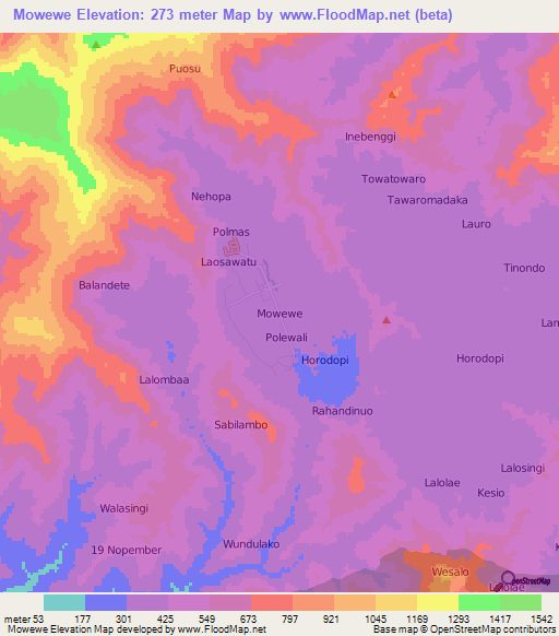 Mowewe,Indonesia Elevation Map